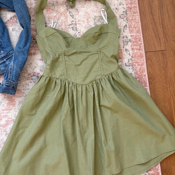 Olive Green Mini Halter Dress - Picture 1 of 2